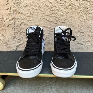 Vans Kids Black and White High-Top Sneakers with Colorful Accents
